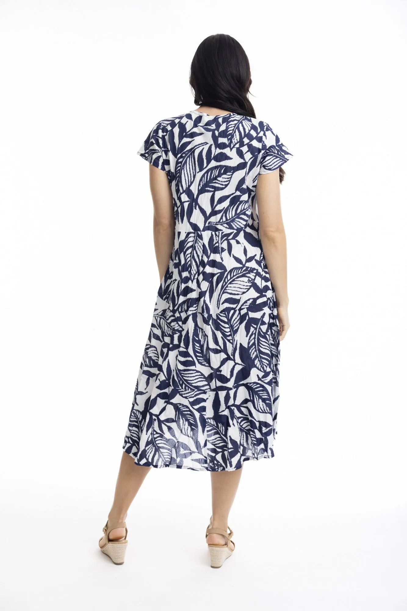 Orientique Bias Dress With Pockets - Navy