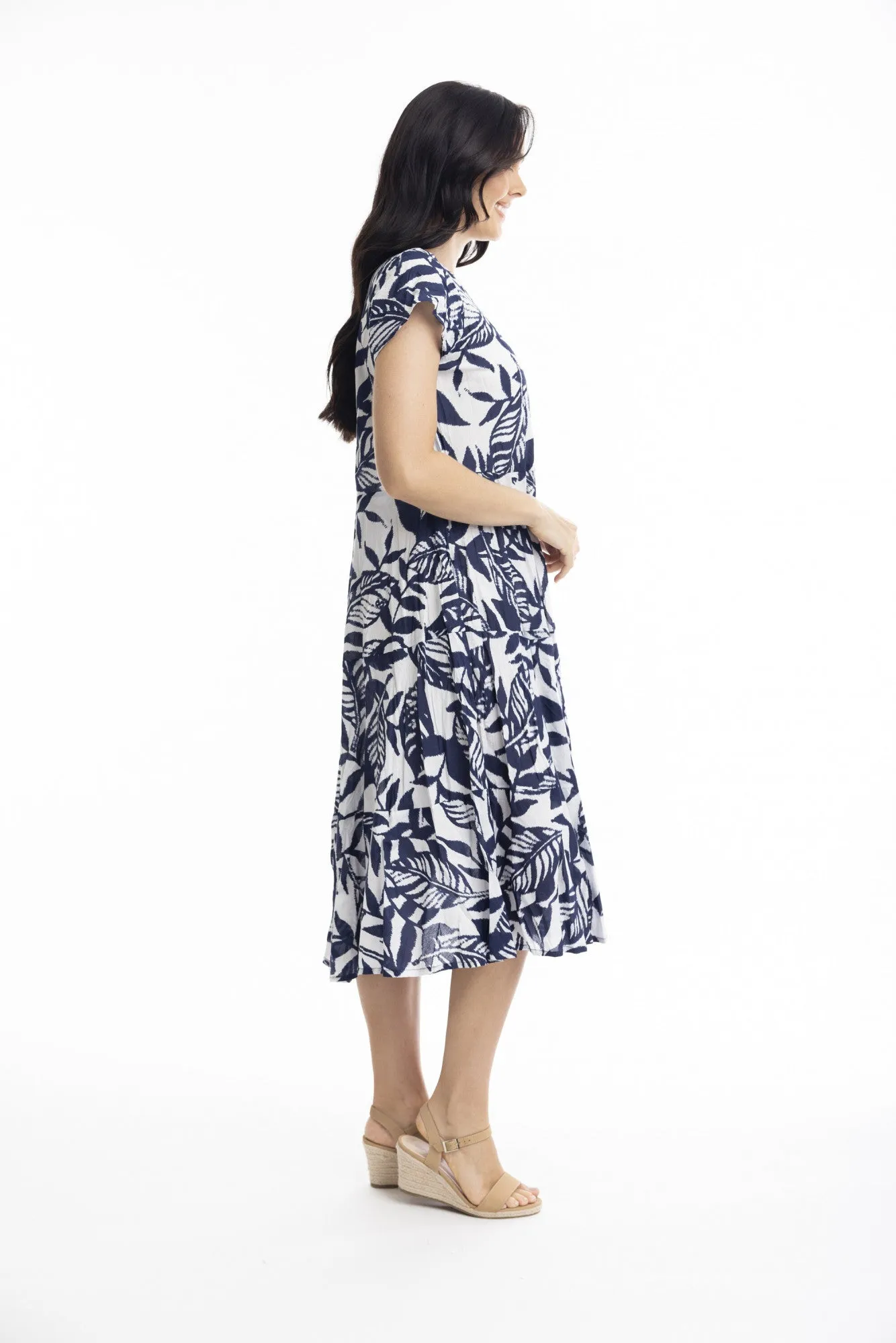 Orientique Bias Dress With Pockets - Navy