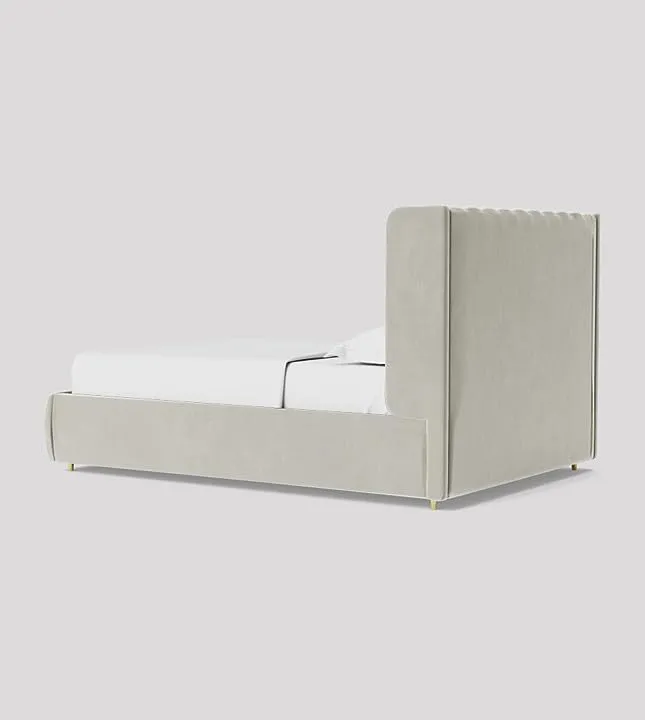 Paradise Furniture Low Profile Upholstered King Size Bed for Bedroom - Uphostry Bed without Storage for Home (White, Sheesham Wood)