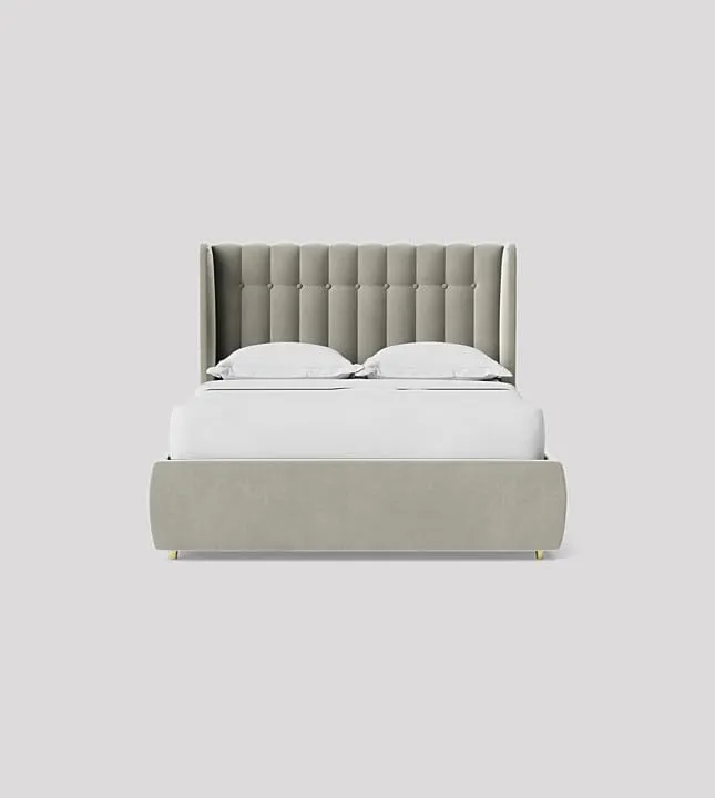Paradise Furniture Low Profile Upholstered King Size Bed for Bedroom - Uphostry Bed without Storage for Home (White, Sheesham Wood)