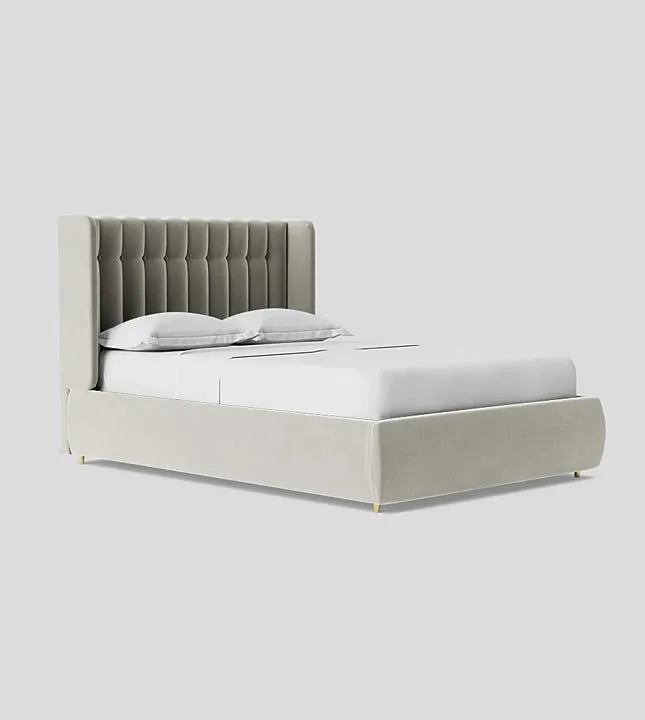 Paradise Furniture Low Profile Upholstered King Size Bed for Bedroom - Uphostry Bed without Storage for Home (White, Sheesham Wood)