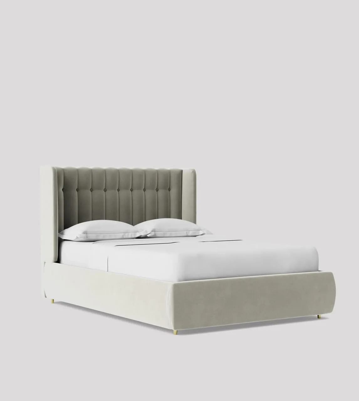 Paradise Furniture Low Profile Upholstered King Size Bed for Bedroom - Uphostry Bed without Storage for Home (White, Sheesham Wood)