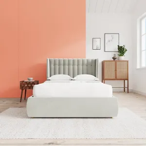 Paradise Furniture Low Profile Upholstered King Size Bed for Bedroom - Uphostry Bed without Storage for Home (White, Sheesham Wood)