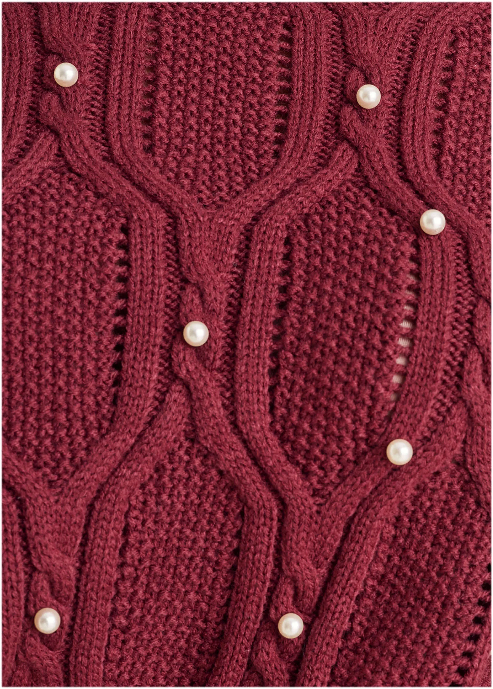 Pearl Detail Sweater  - Wine