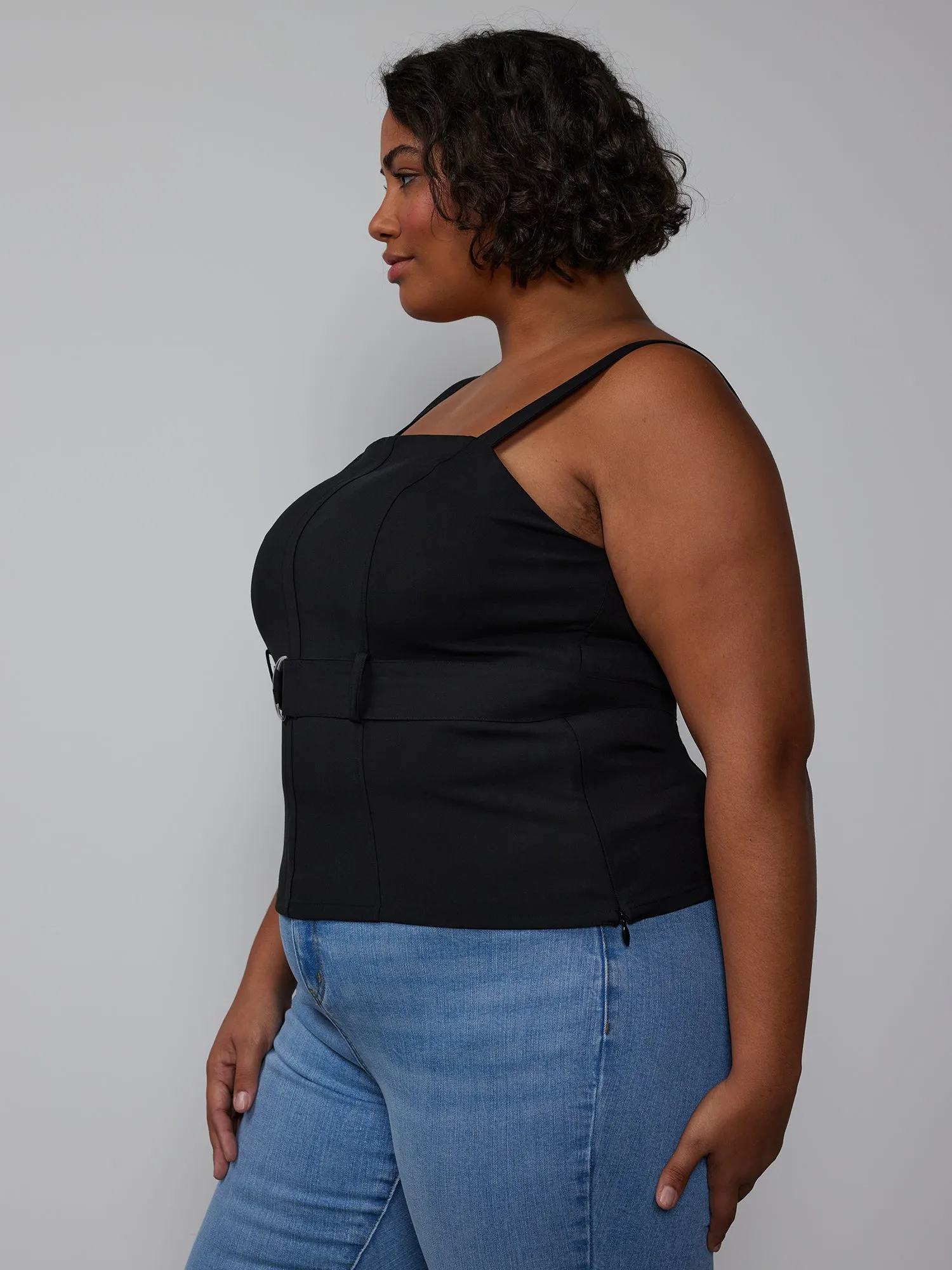 Plus Square Neck Belted Tank Top