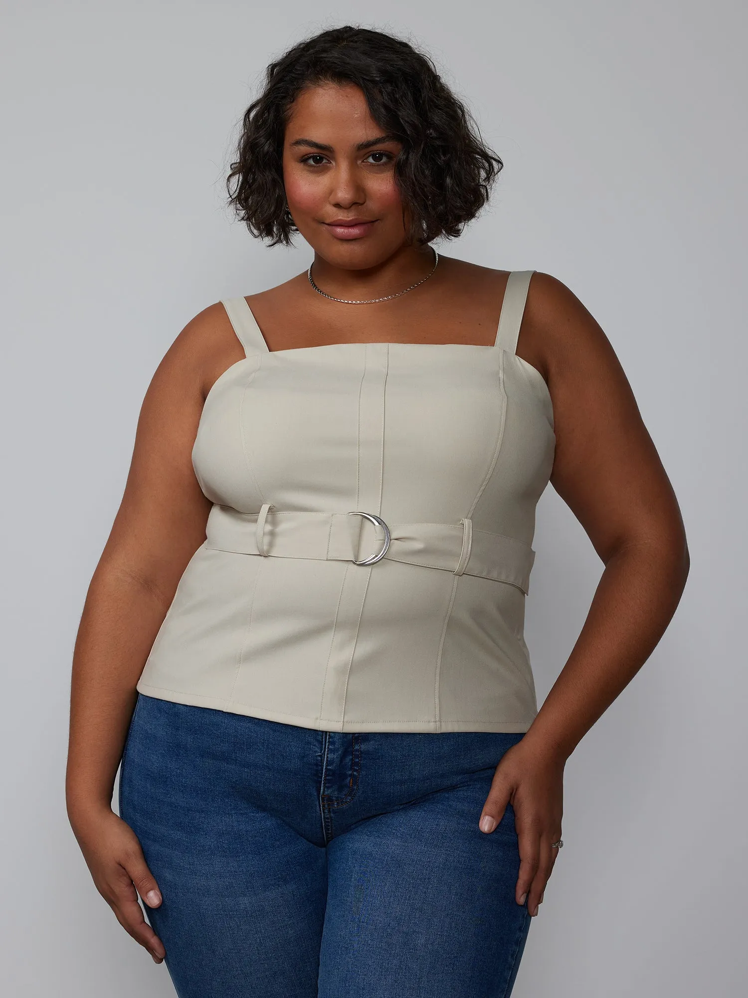 Plus Square Neck Belted Tank Top