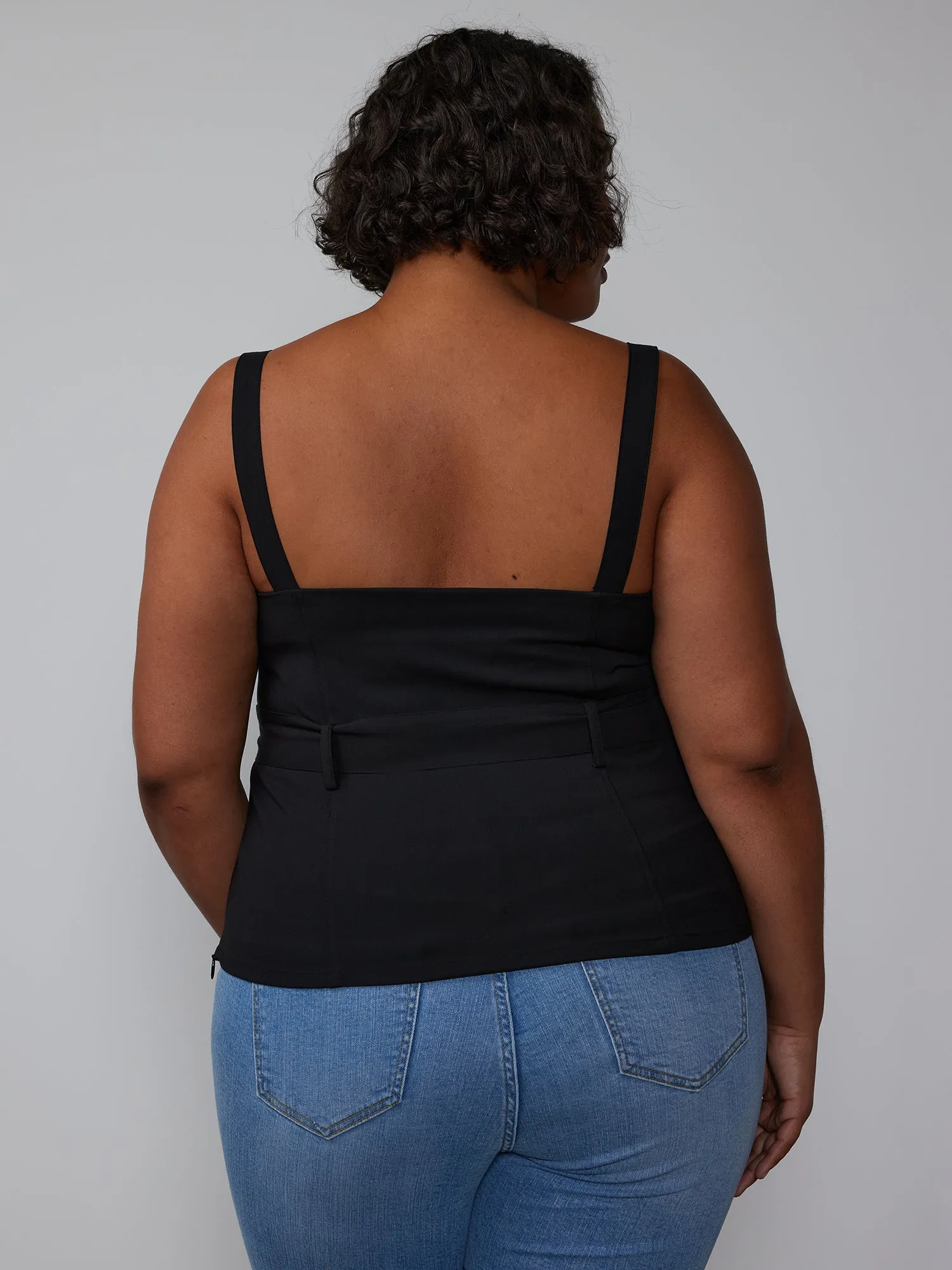 Plus Square Neck Belted Tank Top