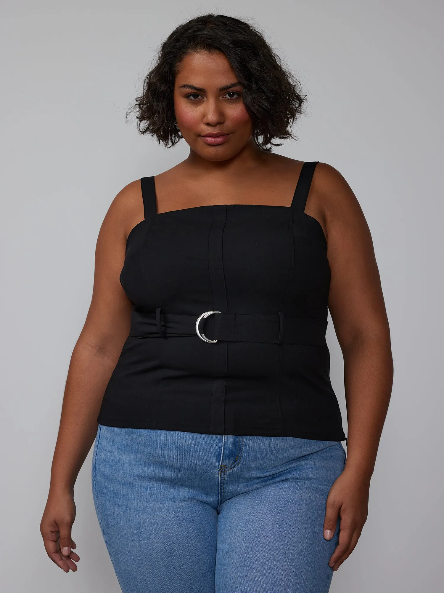 Plus Square Neck Belted Tank Top