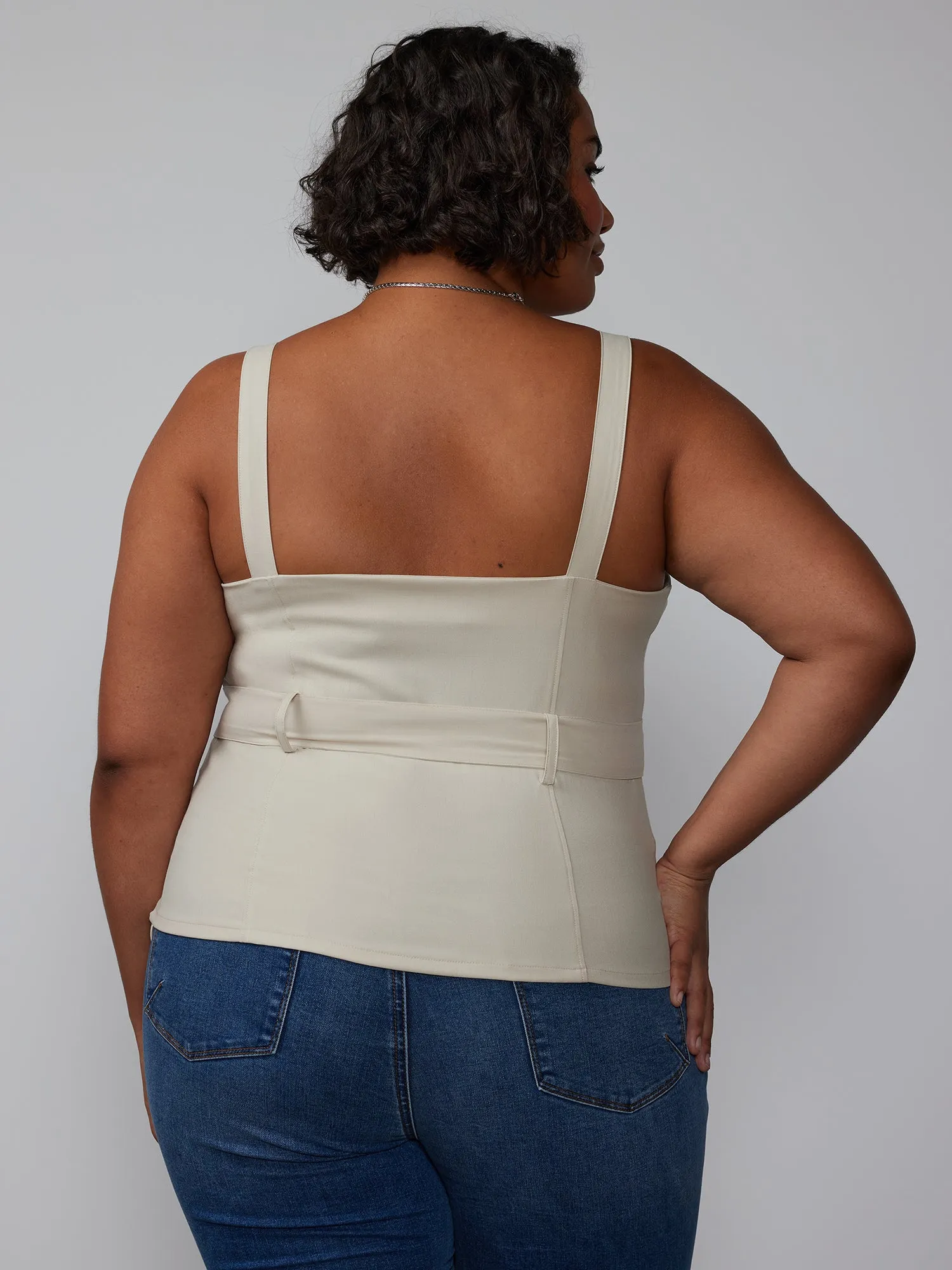 Plus Square Neck Belted Tank Top