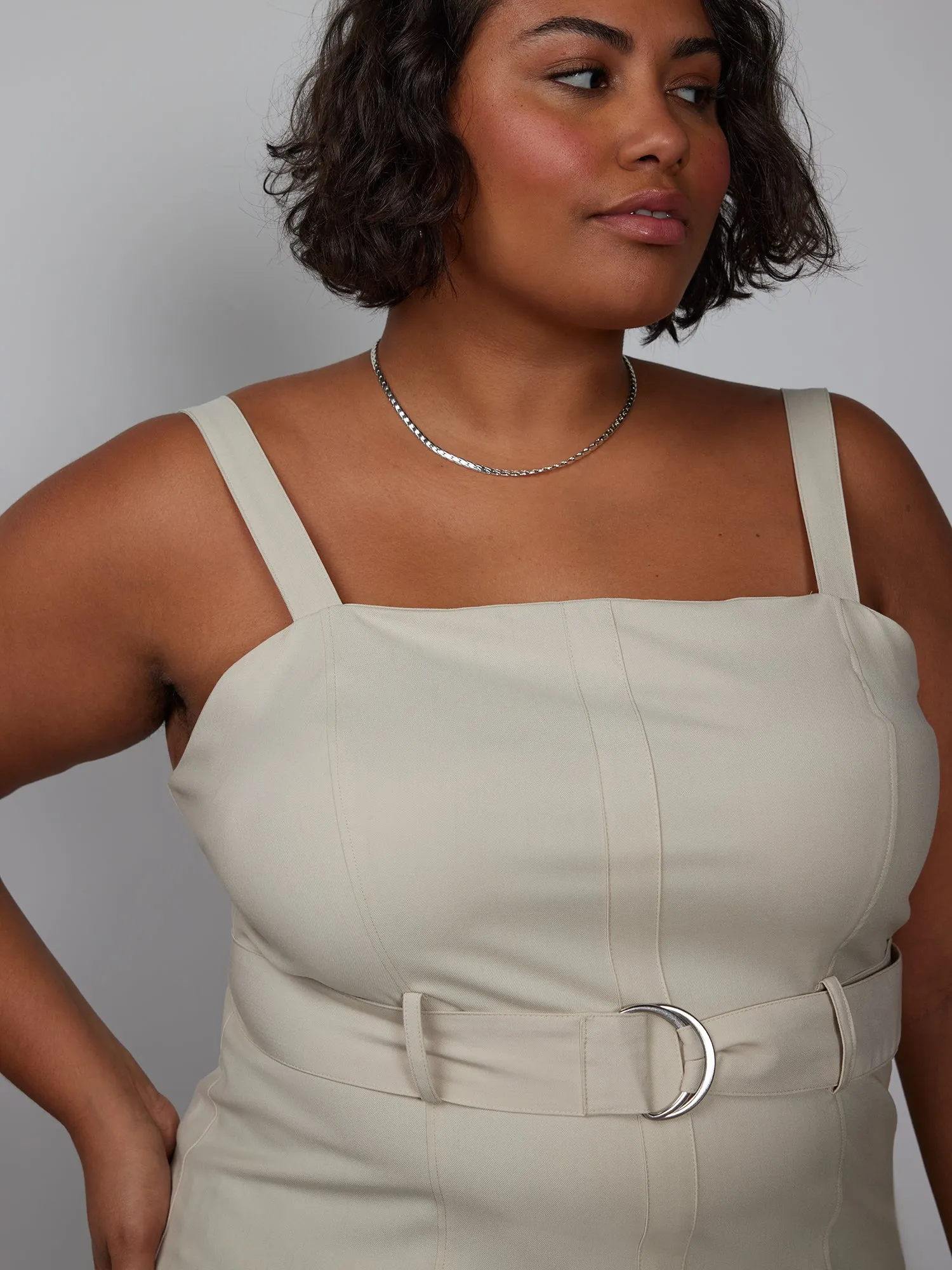 Plus Square Neck Belted Tank Top
