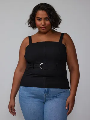 Plus Square Neck Belted Tank Top