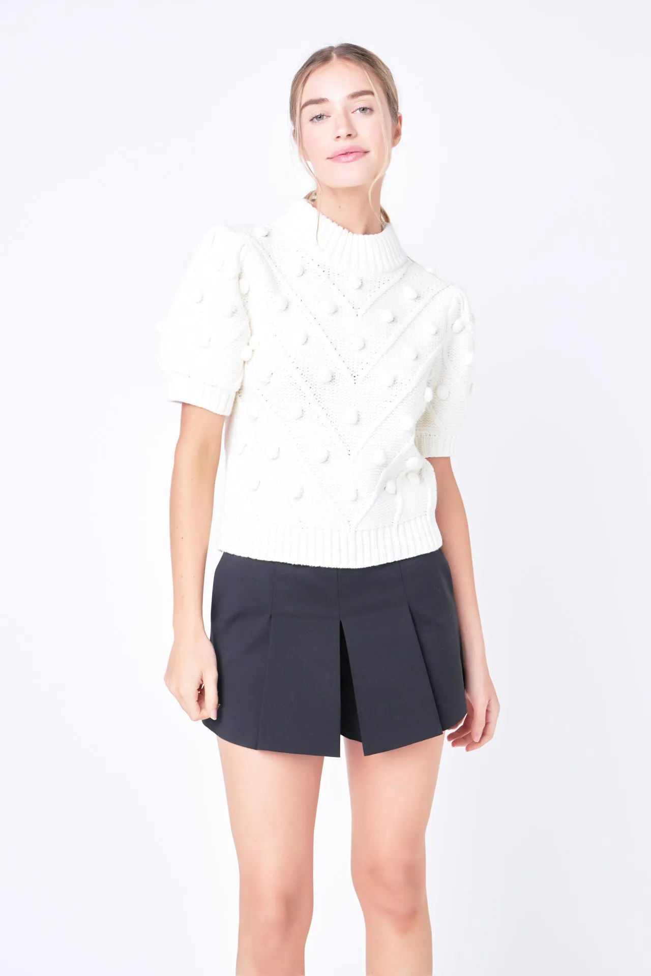 Pom Pom Puff Sleeve Sweater