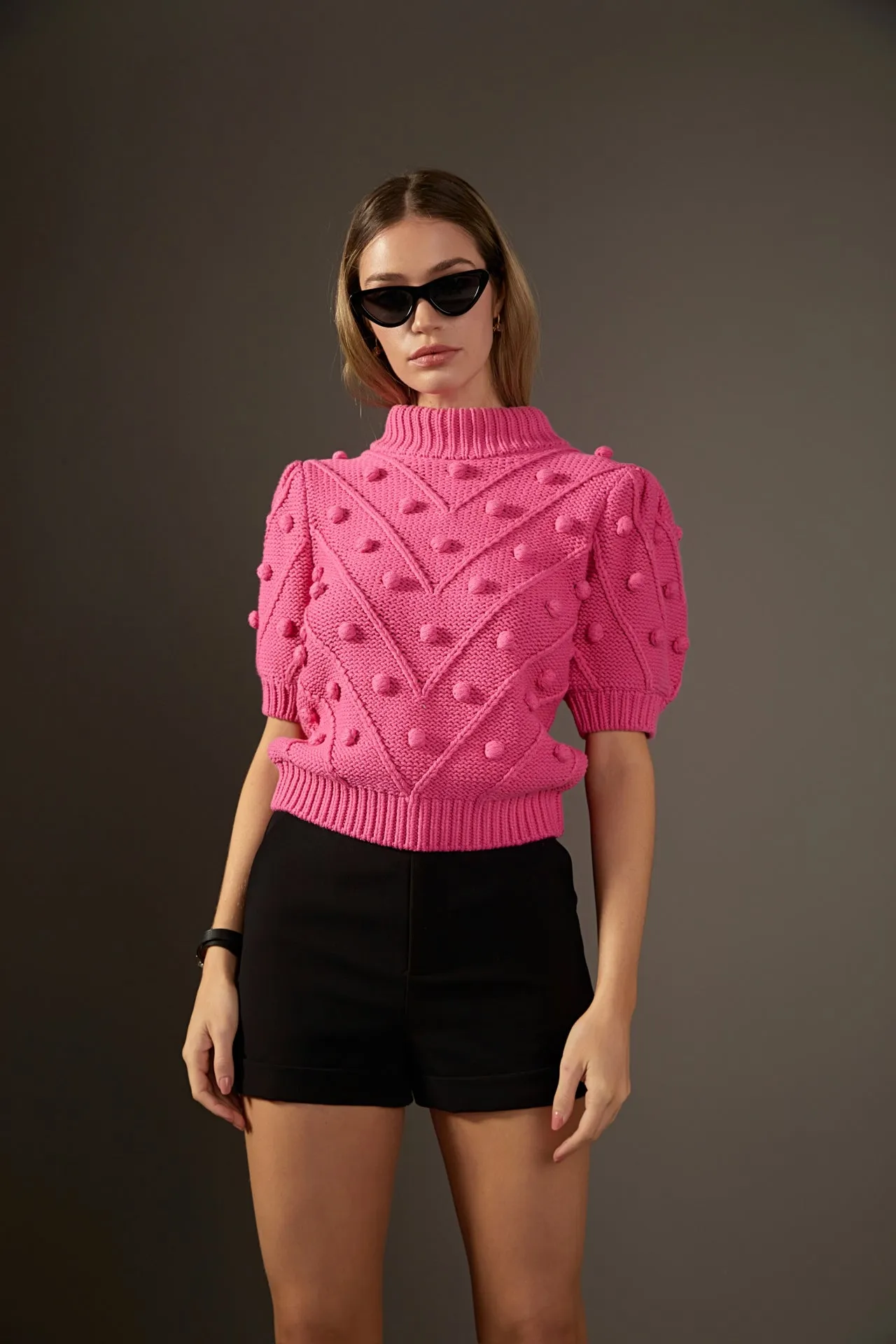 Pom Pom Puff Sleeve Sweater