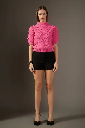 Pom Pom Puff Sleeve Sweater