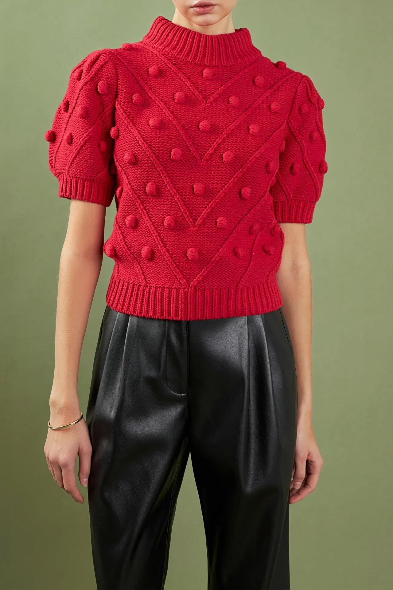 Pom Pom Puff Sleeve Sweater