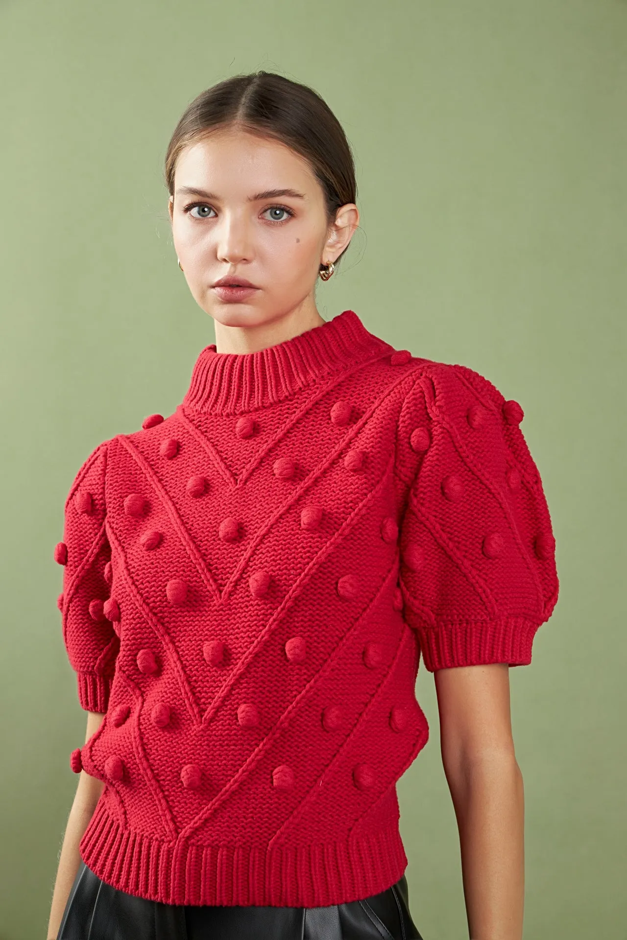 Pom Pom Puff Sleeve Sweater