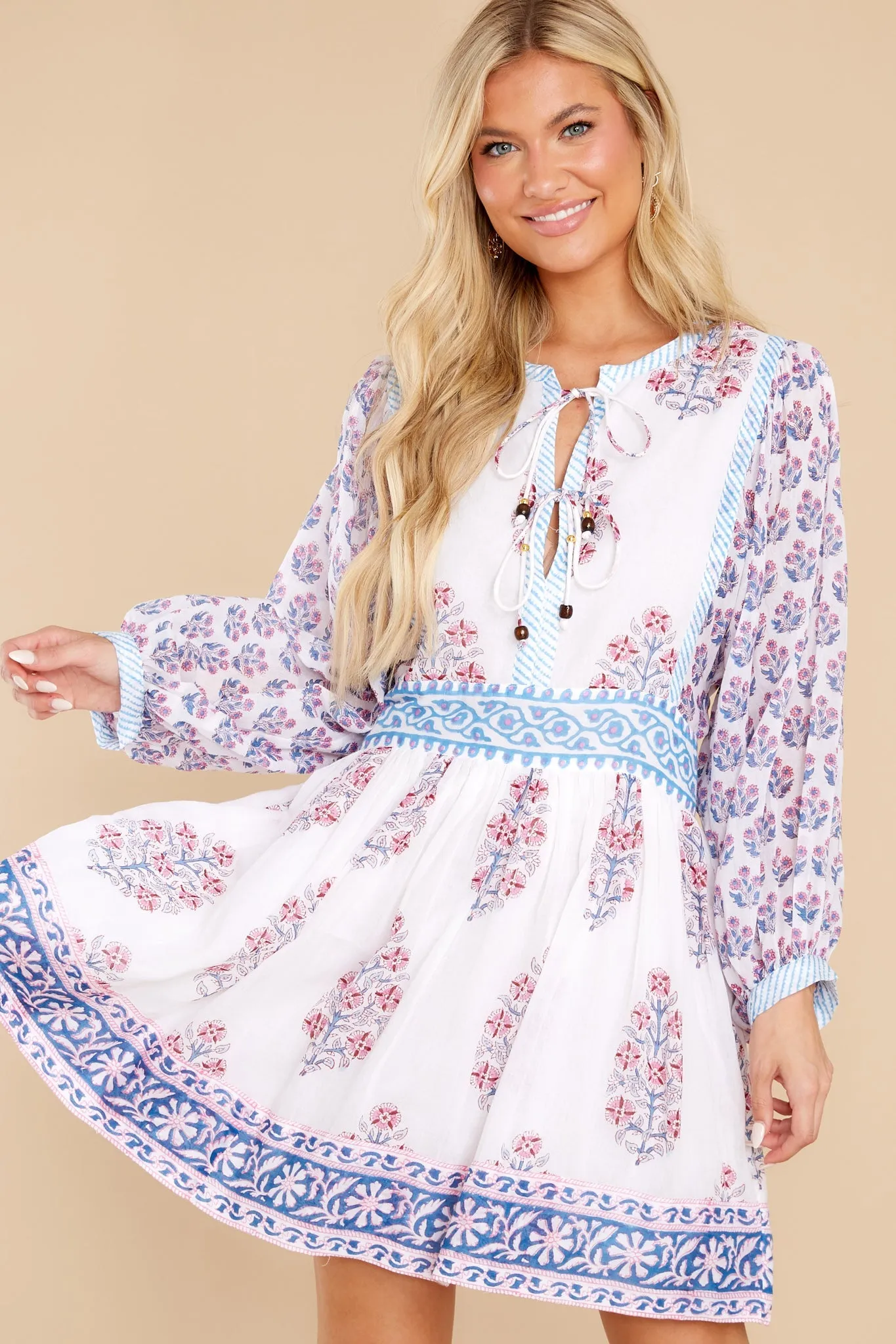 Posey Blue Tie Front Balloon Sleeve Dress