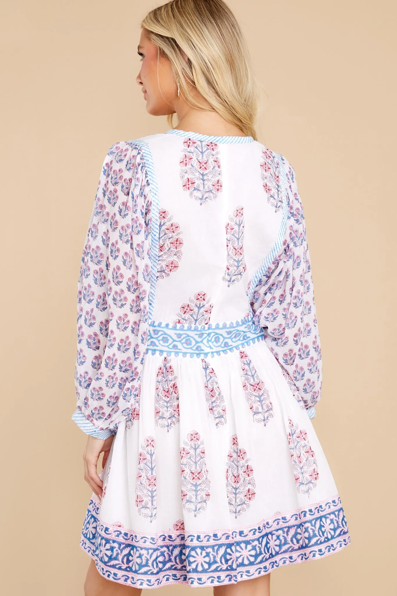 Posey Blue Tie Front Balloon Sleeve Dress
