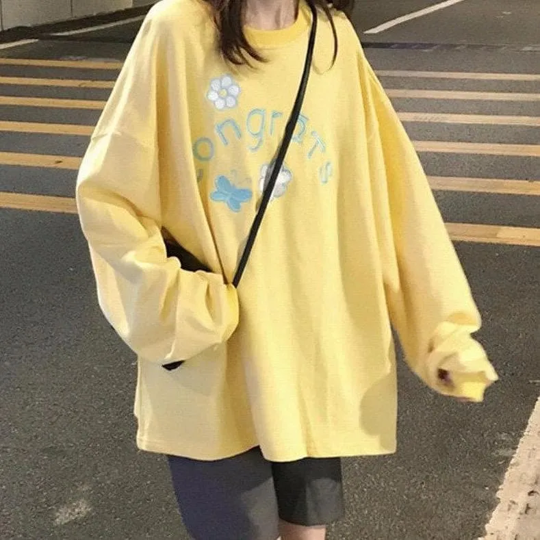"congrats" Sweatshirt With Floral Design