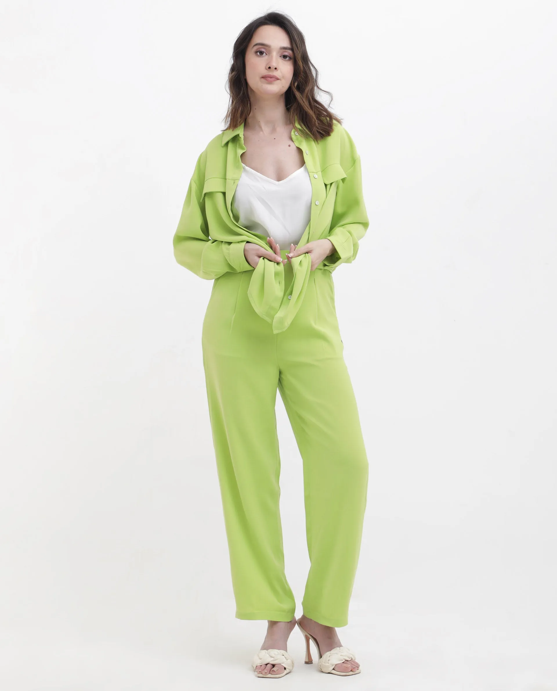 Rareism Womens Serbay Green Trouser Solid