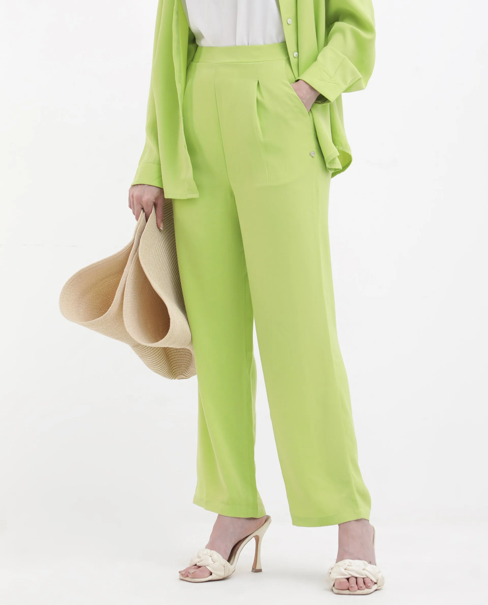 Rareism Womens Serbay Green Trouser Solid