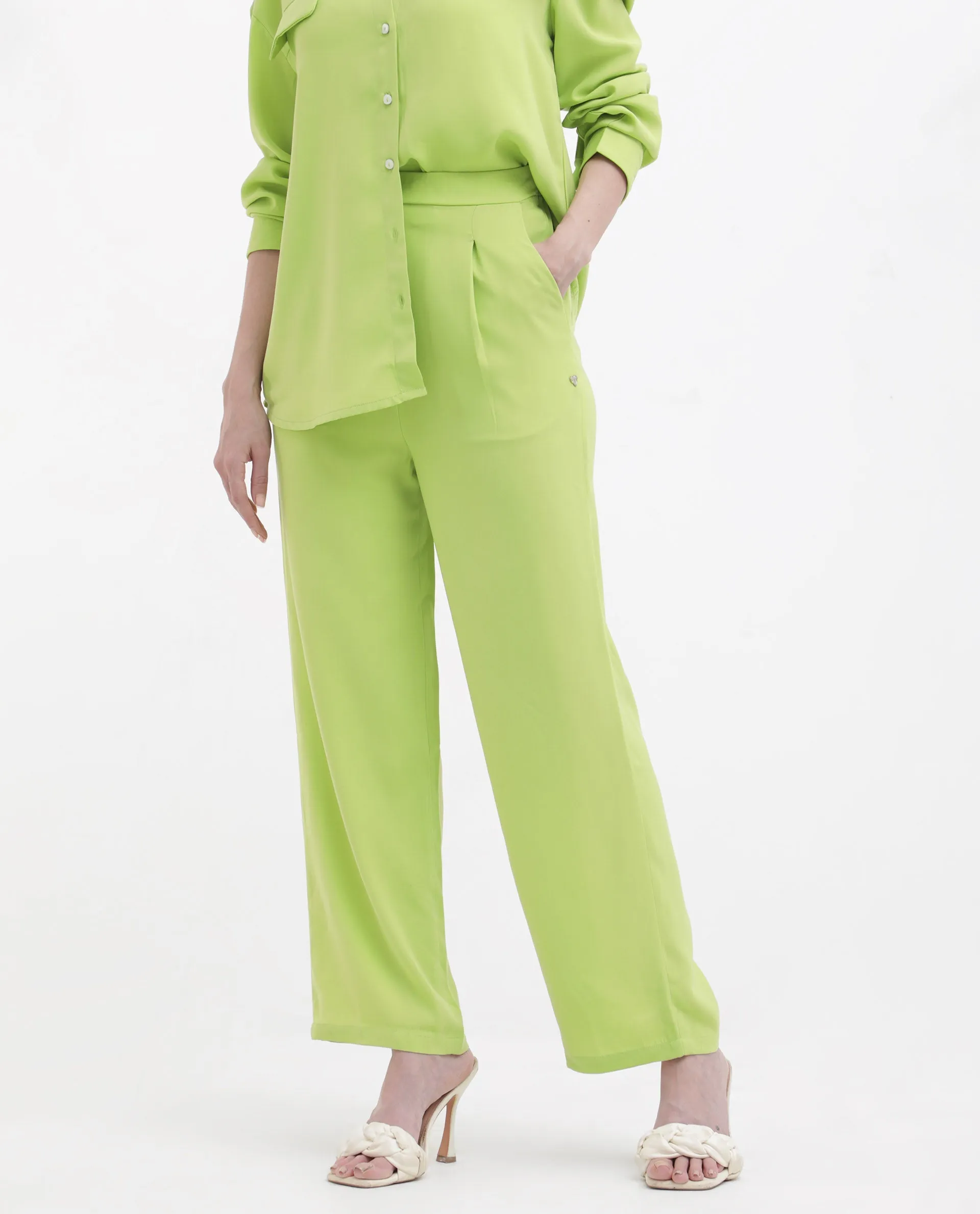 Rareism Womens Serbay Green Trouser Solid