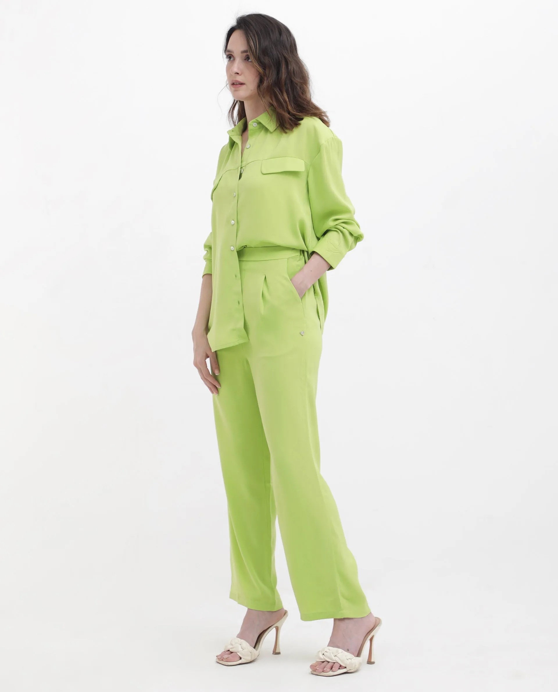 Rareism Womens Serbay Green Trouser Solid