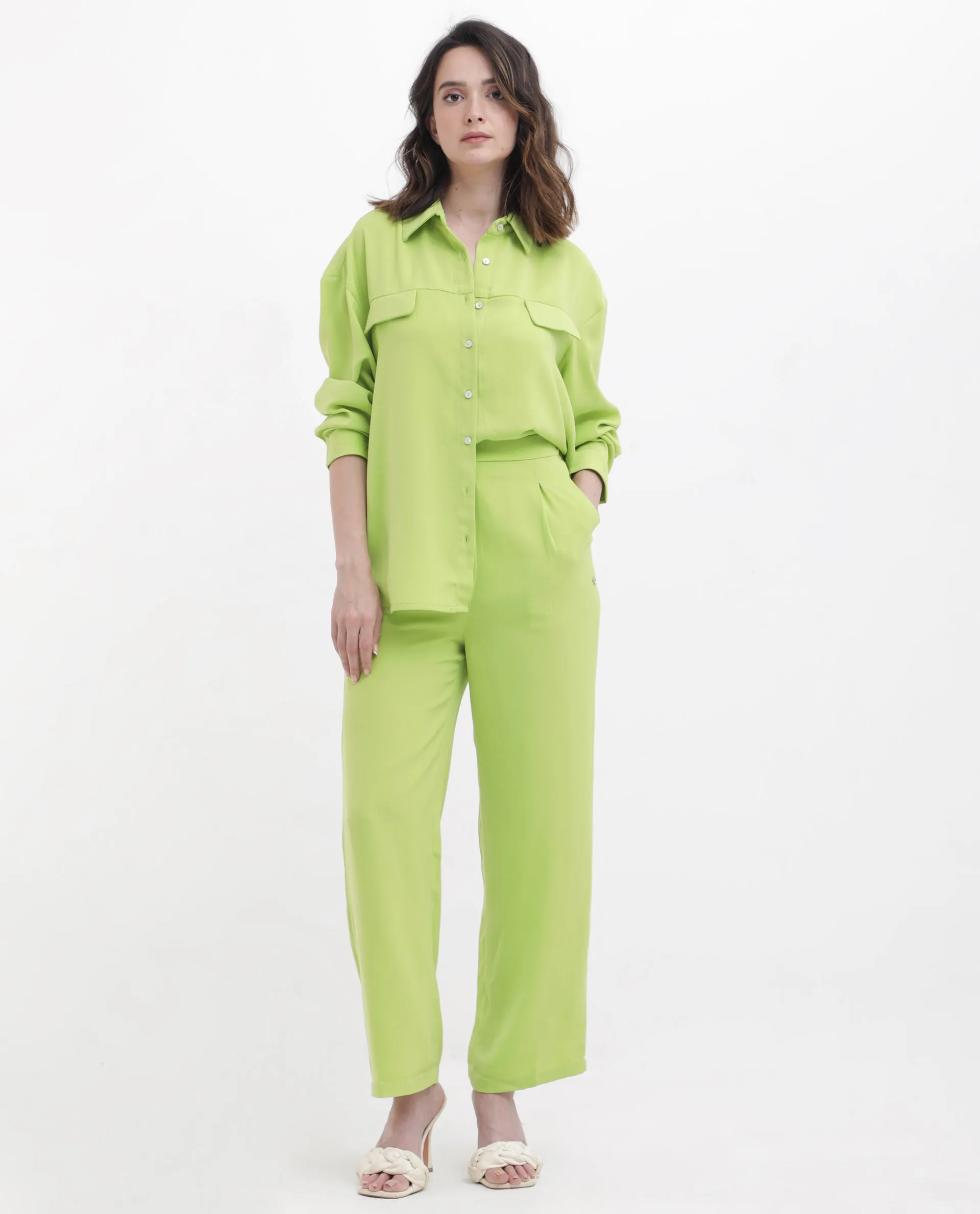 Rareism Womens Serbay Green Trouser Solid