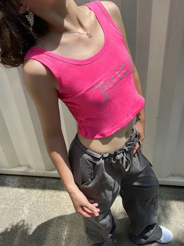 Rhinestone Letter Black Trendy Halter Tube Top