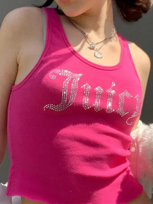 Rhinestone Letter Black Trendy Halter Tube Top