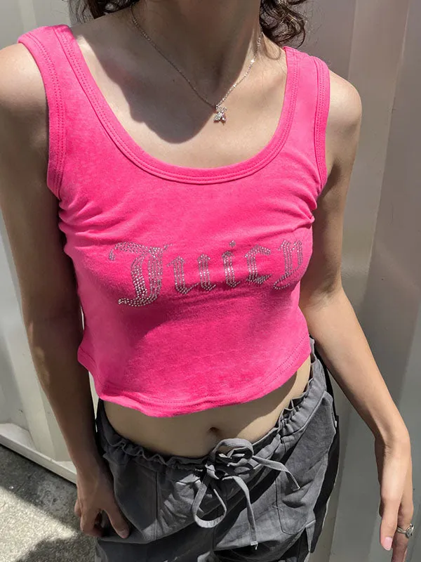 Rhinestone Letter Black Trendy Halter Tube Top