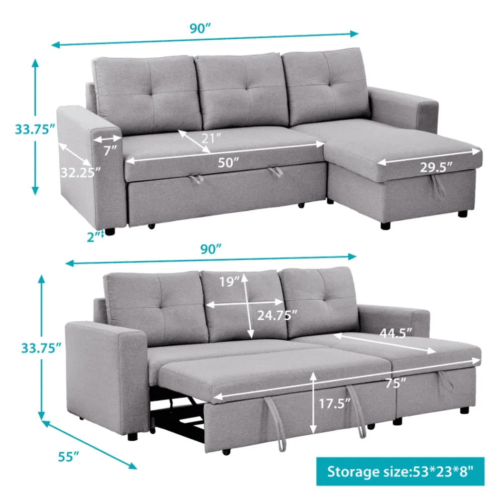 Roxy L-Shaped Sectional Storage Sofa Cum Bed