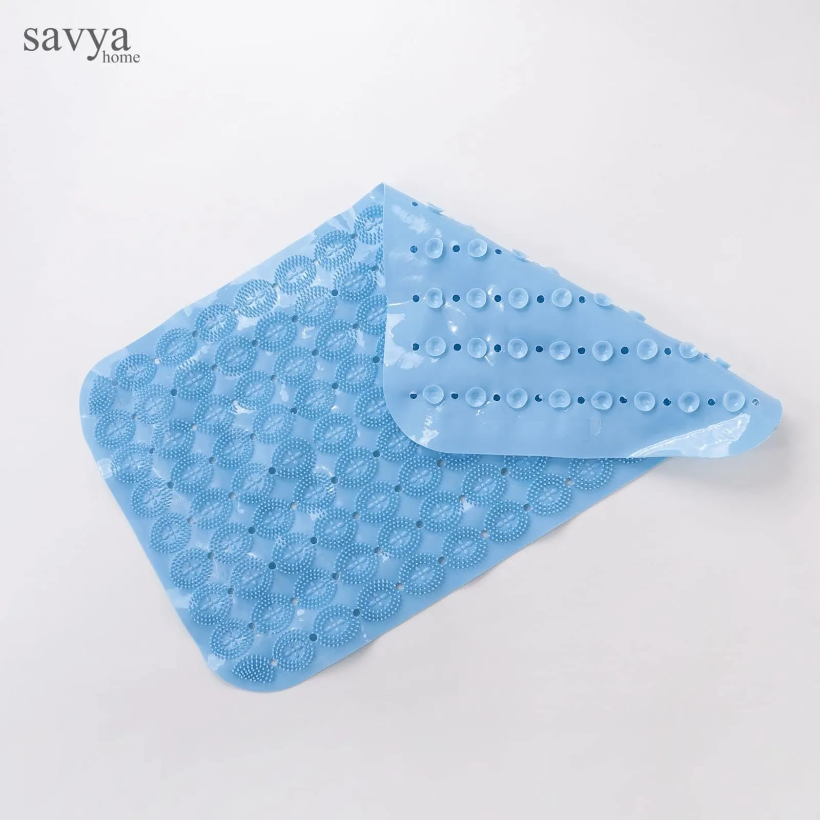 SAVYA HOME Bath Mats | Super Grip Floor Mat | Anti Skid Mat for Bathroom Floor | PVC Shower/Kitchen/Bathroom/Floor Mats | 67x37 cm | Set of 2, Blue & Green