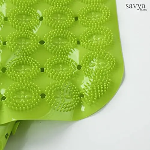 SAVYA HOME Bath Mats | Super Grip Floor Mat | Anti Skid Mat for Bathroom Floor | PVC Shower/Kitchen/Bathroom/Floor Mats | 67x37 cm | Set of 2, Blue & Green
