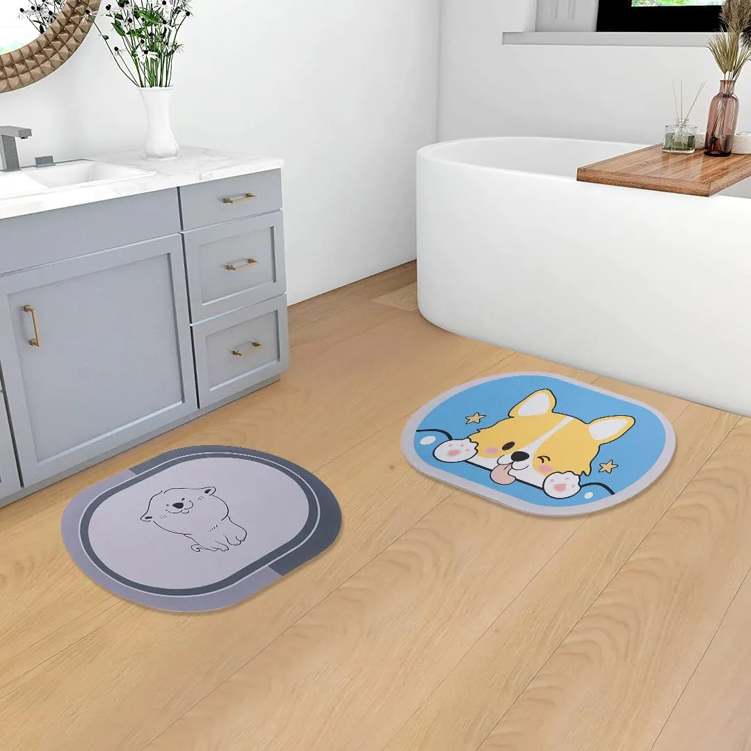 SAVYA HOME Door Mat for Bedroom and Living Room | Anti-Skid Floor Mat for Kids Room | Bathroom Mat| Mat for Living Room, Mat for Bedroom, Blue & Grey, 2