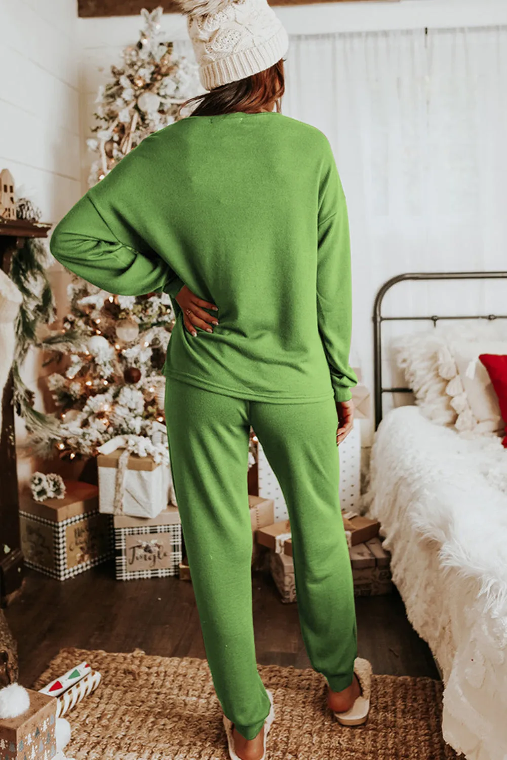 Sequin Christmas Stockings Graphic Lounge Set