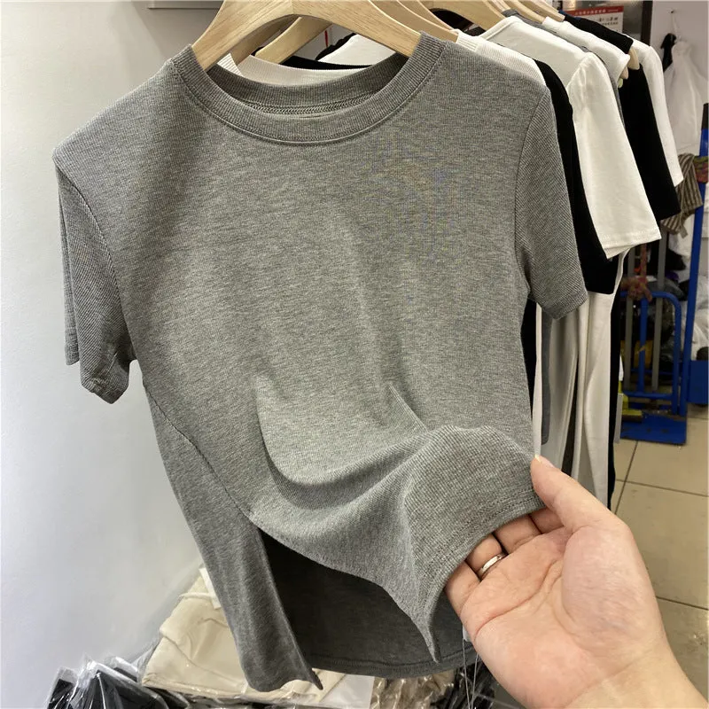 Short Sleeve T-Shirt Women Summer Trendy Hem Splitted Half Sleeved Tops INS T-Shirt
