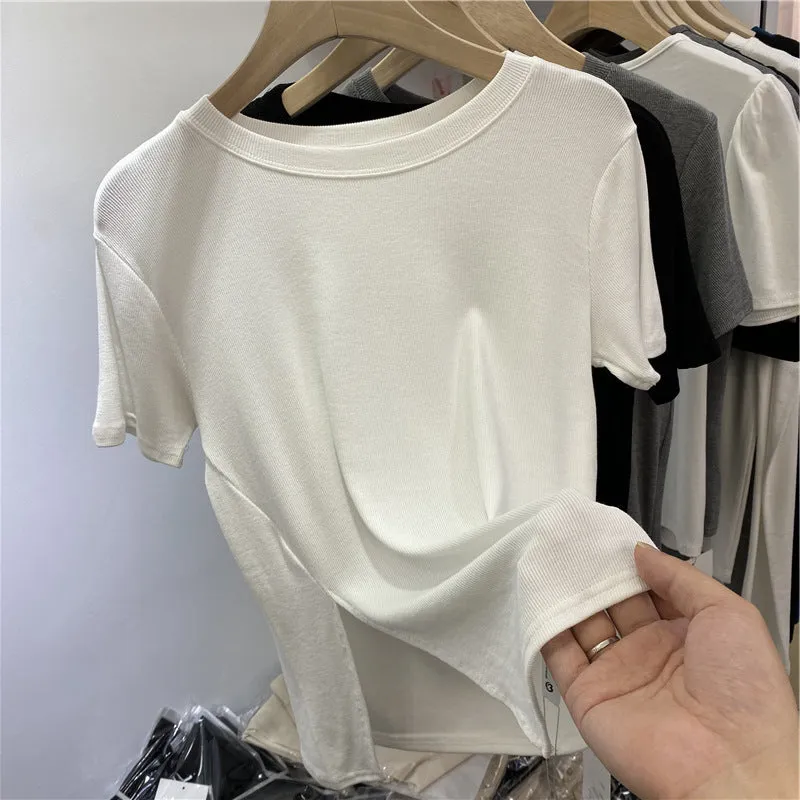 Short Sleeve T-Shirt Women Summer Trendy Hem Splitted Half Sleeved Tops INS T-Shirt