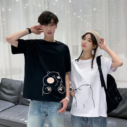 Silk Couple Summer Short Sleeve T-Shirt Trendy Korean Loose Elegant INS Student T-Shirt