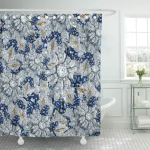 SUTTOM Silver Sparkle and Diamond Bling Colorful Gold Crystals Beads Shower Curtain 60x72 inch