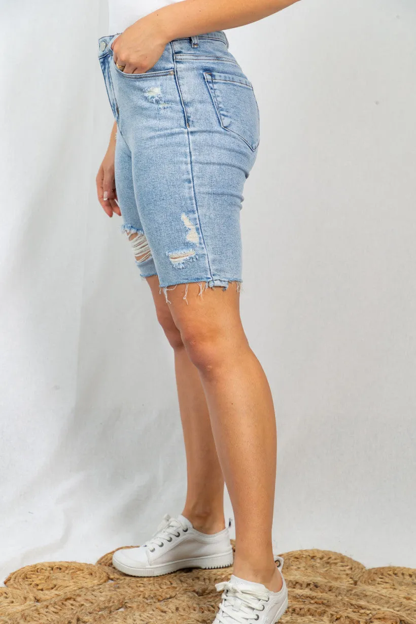 Sweet Summertime Distressed Shorts-curvy