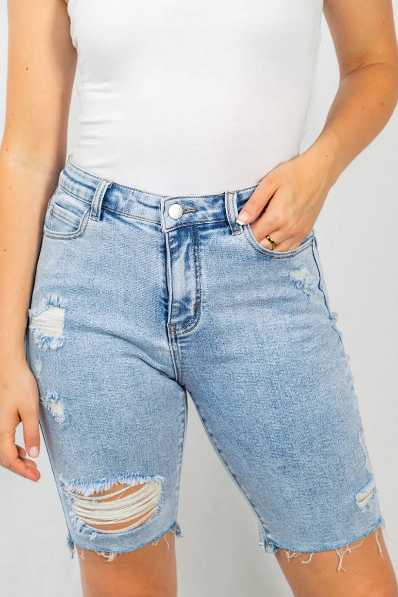 Sweet Summertime Distressed Shorts-curvy