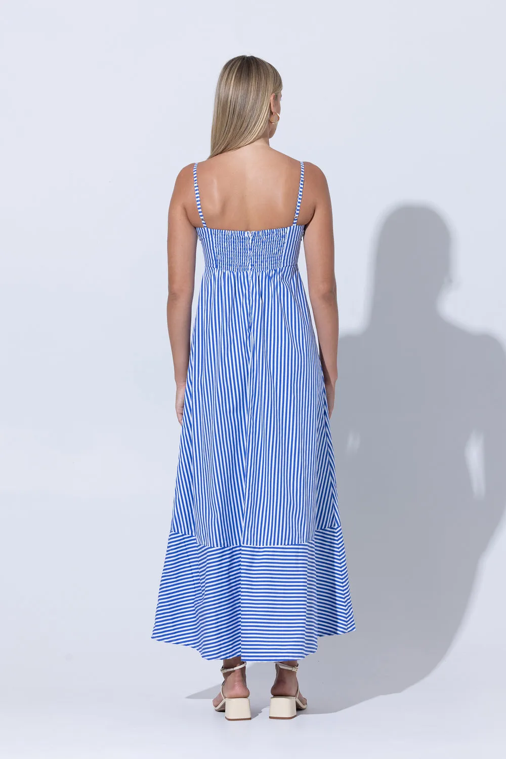 Tashi Poplin Maxi Dress- Lapis Stripe