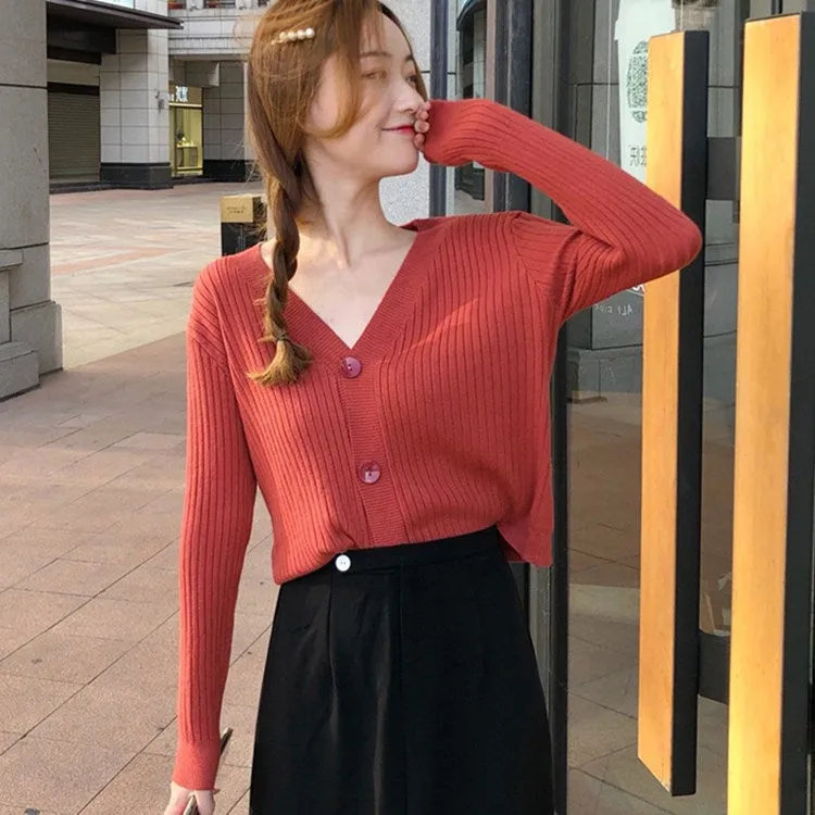 Trendy Elegant V-Neck Tops Matching Sweater Women Loose Casual Long Sleeved Lazy Outerwear