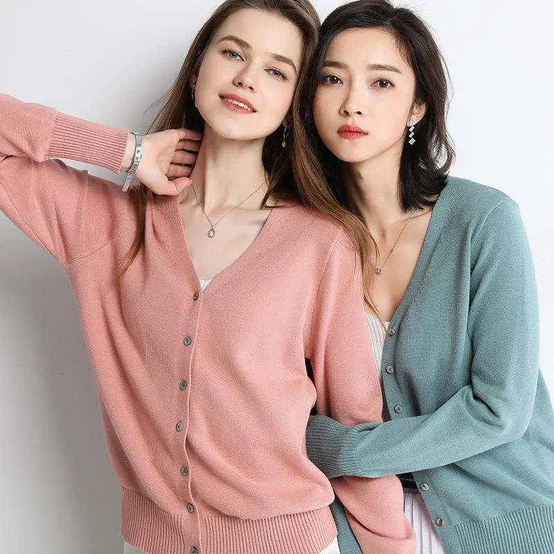 Trendy Elegant V-Neck Tops Matching Sweater Women Loose Casual Long Sleeved Lazy Outerwear