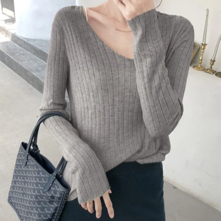 Trendy Elegant V-Neck Tops Matching Sweater Women Loose Casual Long Sleeved Lazy Outerwear
