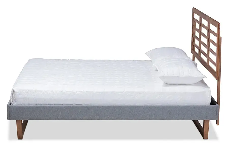 Tristan Dark Gray Fabric Ash Walnut Brown Finished Wood Platform Bed (Full)