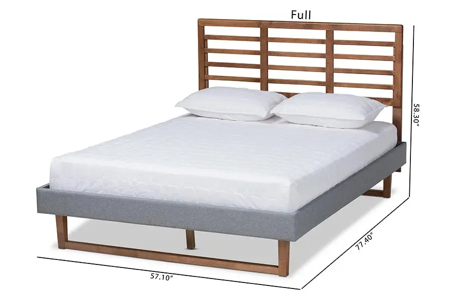 Tristan Dark Gray Fabric Ash Walnut Brown Finished Wood Platform Bed (Full)