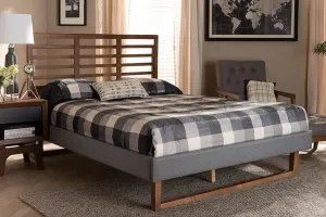 Tristan Dark Gray Fabric Ash Walnut Brown Finished Wood Platform Bed (Full)