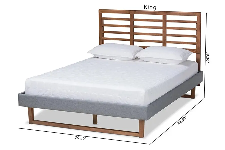 Tristan Dark Gray Fabric Ash Walnut Brown Finished Wood Platform Bed (Full)